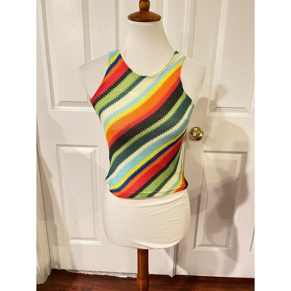 Princess Polly Womens Rainbow Striped Cropped Knit Top US 8/M Retro Festival Y2K
